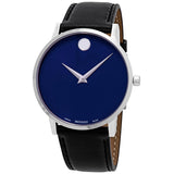 Movado Museum Blue Dial Black Leather Strap Watch For Men - 607013 Buy Now By Movado