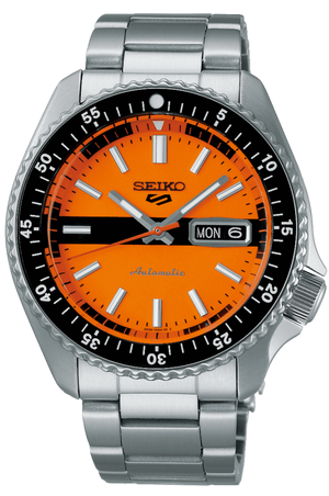 Seiko 5 Sports Double Hurricane Retro Orange Dial Silver Steel Strap Watch For Men - SRPK11K1 Buy Now By Seiko