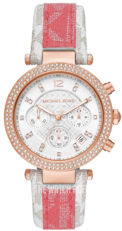 Michael Kors Parker Chronograph White Dial Two Tone Leather Strap Watch For Women - MK6951 Buy Now By Michael Kors
