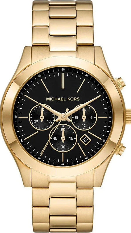 Michael Kors Slim Runway Chronograph Black Dial Gold Steel Strap Watch For Men - MK1076 Buy Now By Michael Kors