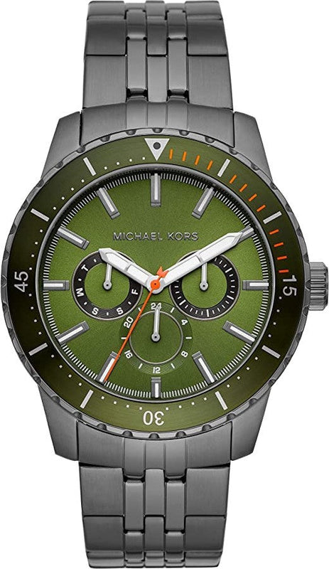 Michael Kors Cunningham Multifunction Chronograph Green Dial Grey Steel Strap Watch For Men - MK7158 Buy Now By Michael Kors