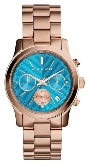 Michael Kors Runway Chronograph Turquoise Dial Rose Gold Steel Strap Watch For Women - MK6164 Buy Now By Michael Kors