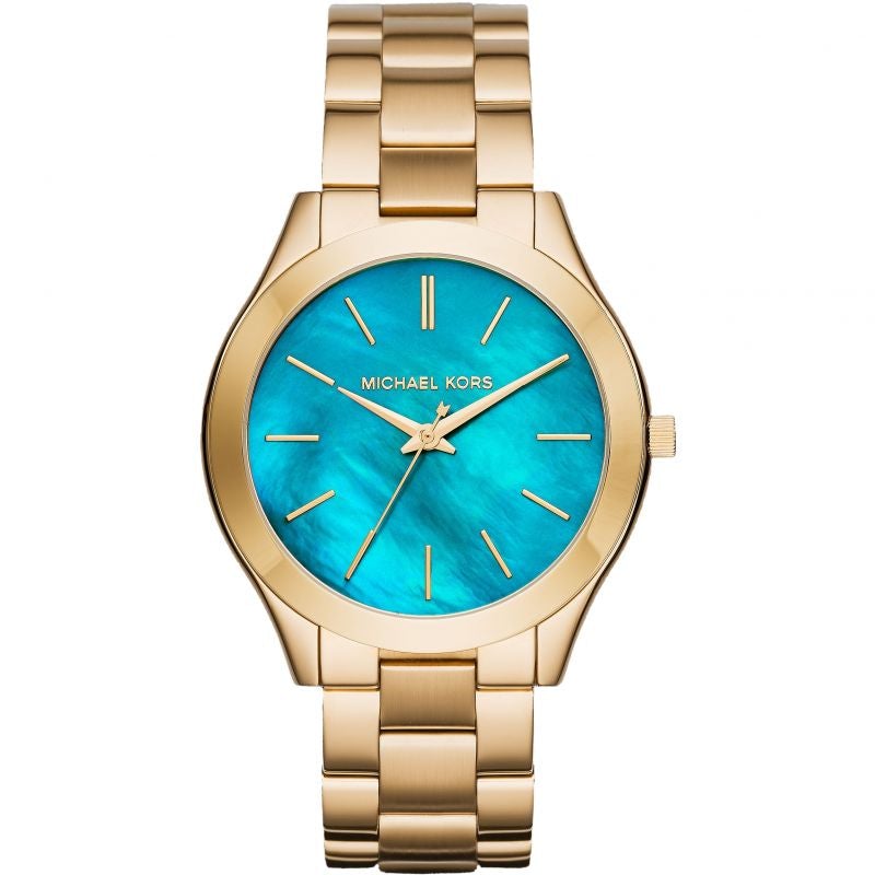 Michael Kors Slim Runway Blue Dial Gold Steel Strap Watch for Women - MK3265 Buy Now By Michael Kors