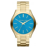 Michael Kors Slim Runway Blue Dial Gold Steel Strap Watch for Women - MK3265 Buy Now By Michael Kors