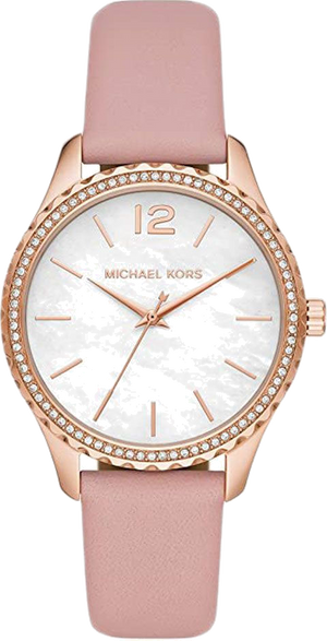 Michael Kors Layton Three-Hand White Dial Pink Leather Strap Watch for Women - MK2909 Buy Now By Michael Kors