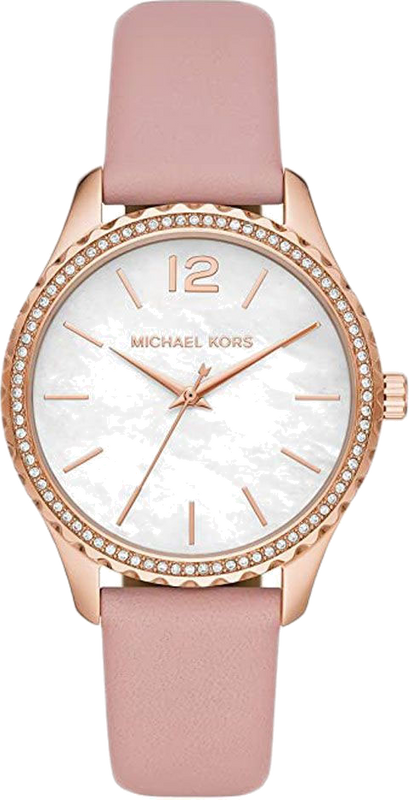 Michael Kors Layton Three-Hand White Dial Pink Leather Strap Watch for Women - MK2909 Buy Now By Michael Kors