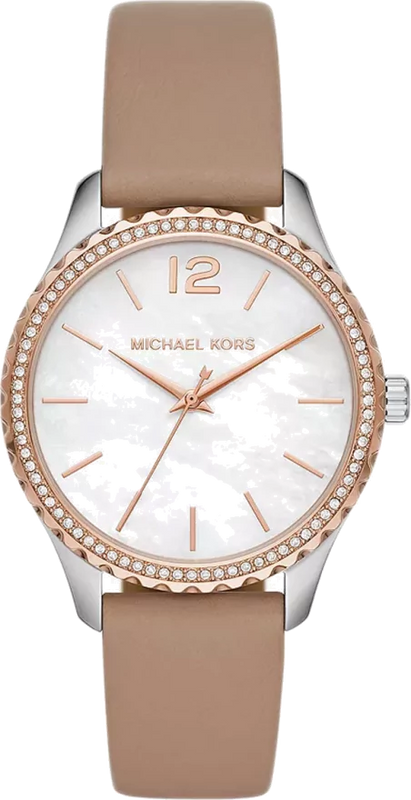 Michael Kors Layton Mother of Pearl White Dial Brown Leather Strap Watch For Women - MK2910 Buy Now By Michael Kors