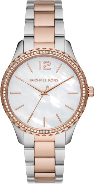 Michael Kors Layton Three Hand Mother of Pearl White Dial Two Tone Steel Strap Watch For Women - MK6849 Buy Now By Michael Kors