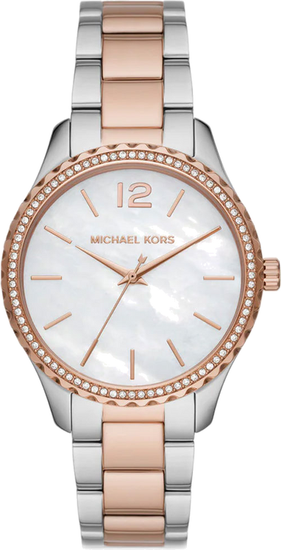 Michael Kors Layton Three Hand Mother of Pearl White Dial Two Tone Steel Strap Watch For Women - MK6849 Buy Now By Michael Kors
