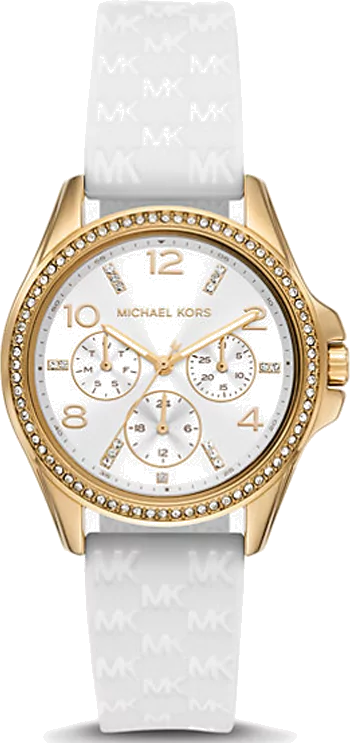 Michael Kors Mini Pilot Quartz Silver Dial White Silicone Strap Watch For Women - MK7372 Buy Now By Michael Kors