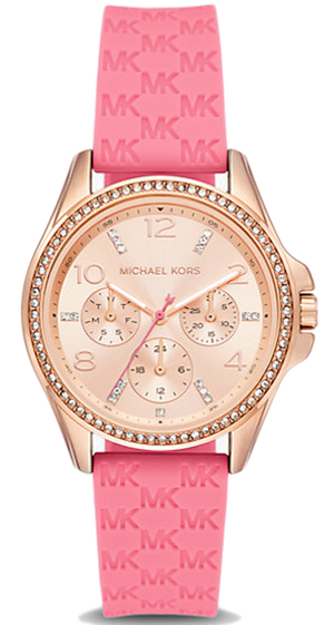 Michael Kors Mini Pilot Quartz Rose Gold Dial Pink Silicone Strap Watch For Women - MK7375 Buy Now By Michael Kors