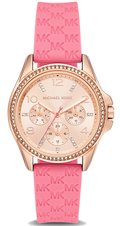 Michael Kors Mini Pilot Quartz Rose Gold Dial Pink Silicone Strap Watch For Women - MK7375 Buy Now By Michael Kors
