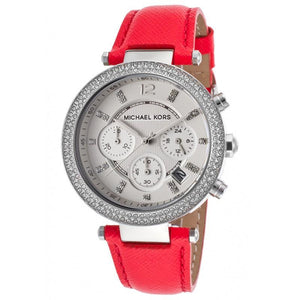 Michael Kors Parker Silver Dial Red Leather Strap Watch for Women - MK2278 Buy Now By Michael Kors