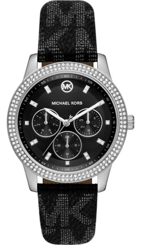 Michael Kors Tibby Chronograph Black Dial Black Leather Strap Watch For Women - MK2976 Buy Now By Michael Kors