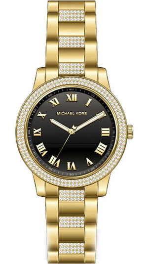 Michael Kors Tibby Multifunction Analog Black Dial Gold Steel Strap Watch for Women - MK4684 Buy Now By Michael Kors