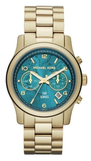 Michael Kors Runway Hunger Stop100 Series Blue Dial Gold Steel Strap Watch for Women - MK5815 Buy Now By Michael Kors