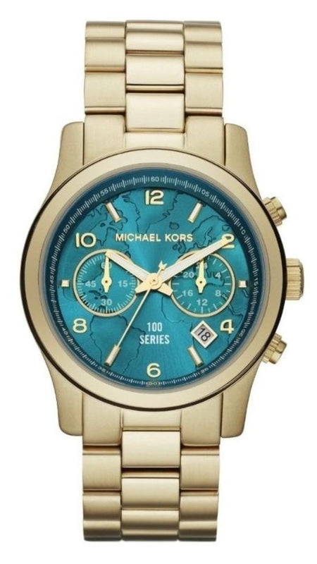 Michael Kors Runway Hunger Stop100 Series Blue Dial Gold Steel Strap Watch for Women - MK5815 Buy Now By Michael Kors