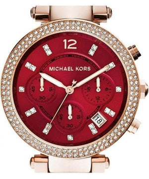 Michael Kors Parker Chronograph Red Dial Rose Gold Steel Strap Watch For Women - MK6106 Buy Now By Michael Kors