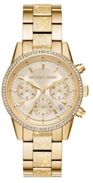 Michael Kors Ritz Chronograph Gold Dial Gold Steel Strap Watch For Women - MK6597 Buy Now By Michael Kors