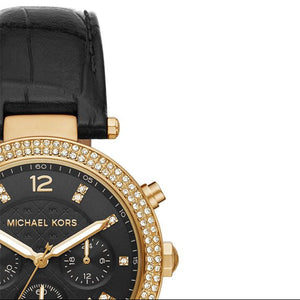 Michael Kors Parker Chronograph Black Dial Black Leather Strap Watch For Women - MK6984 Buy Now By Michael Kors