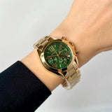 Michael Kors Bradshaw Chronograph Green Dial Gold Steel Strap Watch For Women - MK7257 Buy Now By Michael Kors