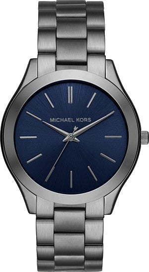 Michael Kors Slim Runway Blue Dial Grey Steel Strap Watch For Men - MK8584 Buy Now By Michael Kors