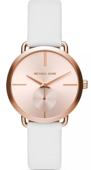 Michael Kors Portia Rose Gold Dial White Leather Strap Watch For Women - MK2660 Buy Now By Michael Kors