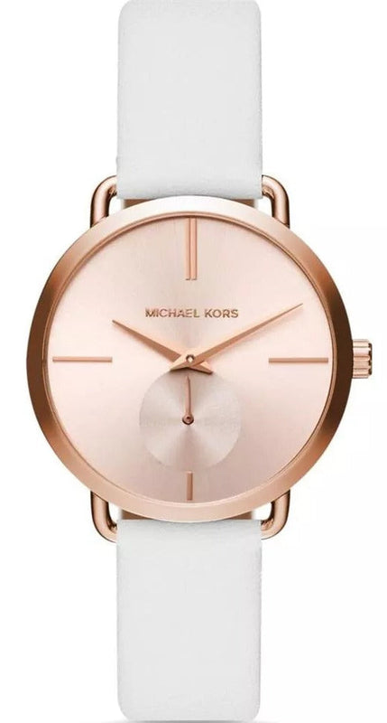 Michael Kors Portia Rose Gold Dial White Leather Strap Watch For Women - MK2660 Buy Now By Michael Kors