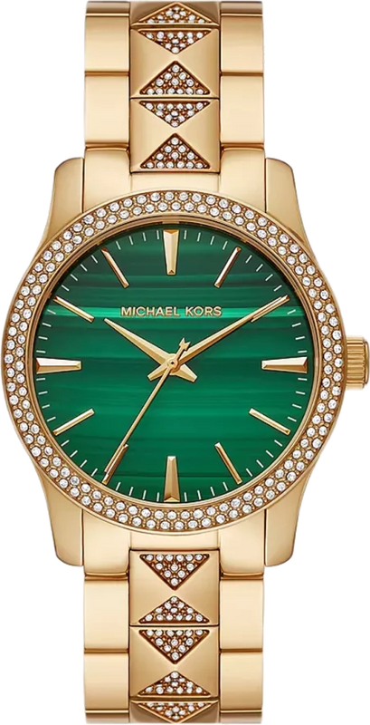 Michael Kors Runway Three Hand Green Dial Gold Steel Strap Watch For Women - MK7390 Buy Now By Michael Kors