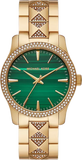 Michael Kors Runway Three Hand Green Dial Gold Steel Strap Watch For Women - MK7390 Buy Now By Michael Kors