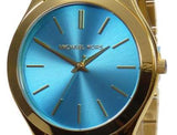 Michael Kors Slim Runway Blue Dial Gold Steel Strap Watch for Women - MK3265 Buy Now By Michael Kors