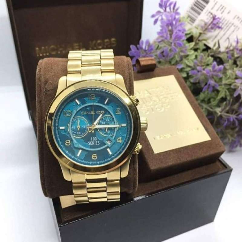 Michael Kors Runway Stop Hunger Blue Dial Gold Steel Strap Watch for Men - MK8315 Buy Now By Michael Kors