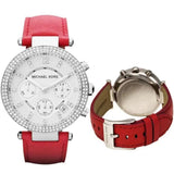 Michael Kors Parker Silver Dial Red Leather Strap Watch for Women - MK2278 Buy Now By Michael Kors