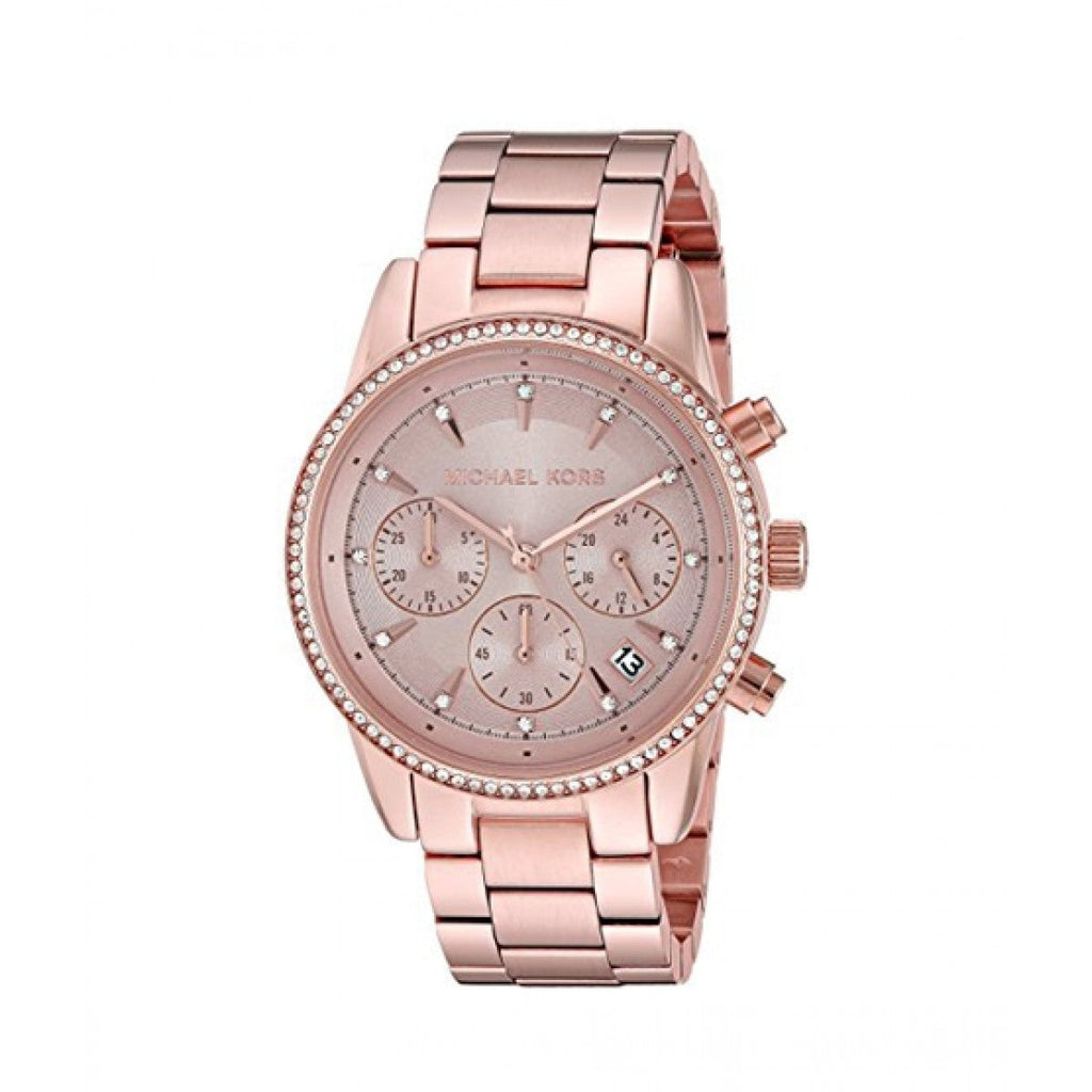 Michael Kors Ritz Chronograph Rose Gold Dial Rose Gold Steel Strap Watch for Women - MK6357 Buy Now By Michael Kors
