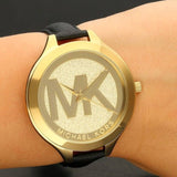 Michael Kors Slim Runway Quartz Gold Dial Black Leather Strap Watch For Women - MK2392 Buy Now By Michael Kors