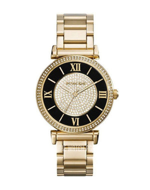 Michael Kors Catlin Black Dial Gold Steel Strap Watch for Women - MK3338 Buy Now By Michael Kors