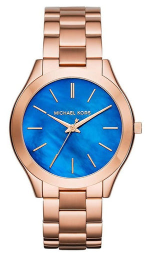 Michael Kors Slim Runway Quartz Blue Dial Rose Gold Steel Strap Watch For Women - MK3494 Buy Now By Michael Kors