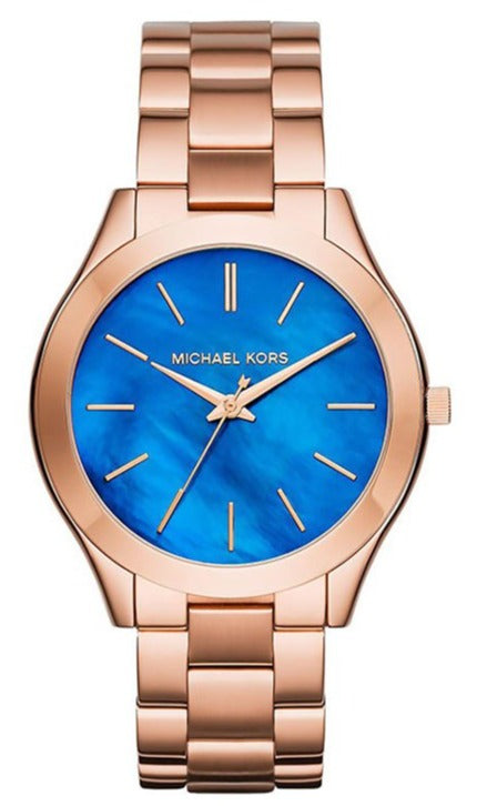 Michael Kors Slim Runway Quartz Blue Dial Rose Gold Steel Strap Watch For Women - MK3494 Buy Now By Michael Kors