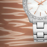 Michael Kors Liliane Three Hand Mother of Pearl White Dial Silver Steel Strap Watch For Women - MK4556 Buy Now By Michael Kors