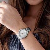 Michael Kors Liliane Three Hand Mother of Pearl White Dial Silver Steel Strap Watch For Women - MK4556 Buy Now By Michael Kors