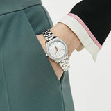 Michael Kors Liliane Three Hand Mother of Pearl White Dial Silver Steel Strap Watch For Women - MK4556 Buy Now By Michael Kors