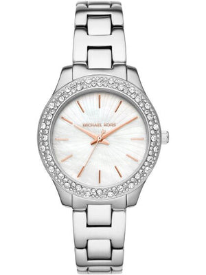 Michael Kors Liliane Three Hand Mother of Pearl White Dial Silver Steel Strap Watch For Women - MK4556 Buy Now By Michael Kors