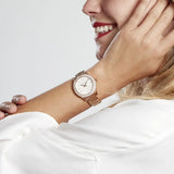 Michael Kors Lilane Three Hand Mother of Pearl White Dial Rose Gold Steel Strap Watch For Women - MK4557 Buy Now By Michael Kors