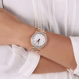 Michael Kors Lilane Three Hand Mother of Pearl White Dial Rose Gold Steel Strap Watch For Women - MK4557 Buy Now By Michael Kors