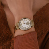 Michael Kors Abbey Three-Hand Analog White Dial Gold Steel Strap Watch for Women - MK4615 Buy Now By Michael Kors