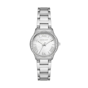 Michael Kors Sage Three-Hand Mother of Pearl White Dial Silver Steel Strap Watch for Women - MK4824 Buy Now By Michael Kors