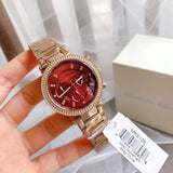 Michael Kors Parker Chronograph Red Dial Rose Gold Steel Strap Watch For Women - MK6106 Buy Now By Michael Kors