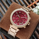 Michael Kors Parker Chronograph Red Dial Rose Gold Steel Strap Watch For Women - MK6106 Buy Now By Michael Kors
