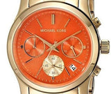 Michael Kors Runway Chronograph Orange Dial Gold Steep Strap Watch For Women - MK6162 Buy Now By Michael Kors