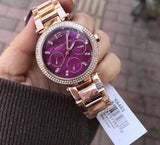 Michael Kors Mini Parker Multi-Function Plum Mother of Pearl Dial Rose Gold Steel Strap Watch For Women - MK6403 Buy Now By Michael Kors